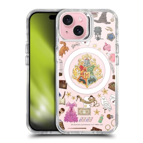 Head Case Designs Officially Licensed Harry Potter Hogwarts Pattern Magical Icons Shockproof Bumper Case [Military Grade Protection] Compatible with Apple iPhone 15 and Compatible with MagSafe
