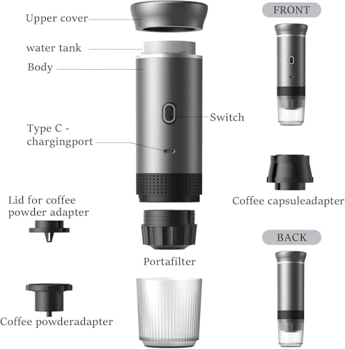 Zcyge Portable Coffee Maker Espresso Machine, Travel Camping Coffee Makers, Mini Battery Portable Espresso Self-Heating Car Coffee Maker With Ground Coffee & NS Capsule - Image 7