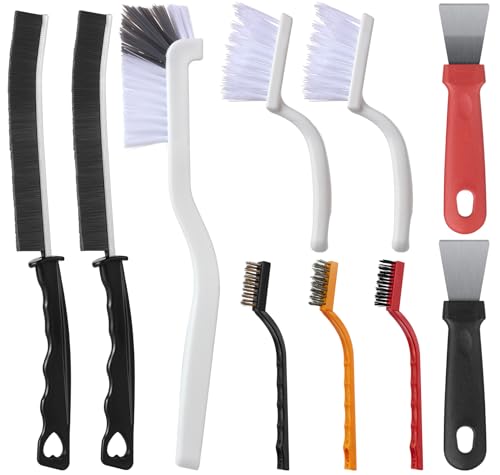 AOLLEN 10 Piezas Cepillos Limpieza Hogar, Cepillos de Limpieza Hogar Estufas, Cepillo de Limpieza de Huecos, Cepillo Cerdas Duras, Cepillo para Limpia Juntas, Raspador, para Cocina Baño Ventanas