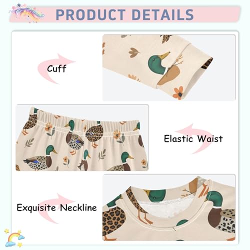Pajama Sets Long Sleeve Leopard Ducks Flowers Leaves Soft Comfy Sleepwear 2 Piece PJS 3-8T4