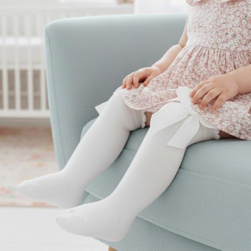 Image of SYGA Baby Long Socks Cotton, Over The Knee, No Tightness, High-Top, Bow Pattern