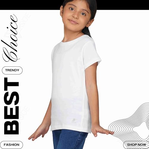 Image of Kids Round Neck T-Shirt Half Sleeves 100% Cotton Rich Soft Comfortable Fit Stylish Plain Color 1+1 Combo Original Brand Tshirt for Girls