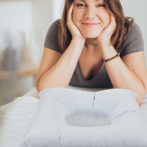 Almohada facial azul en U de algodón para mesa de masaje en salones 4