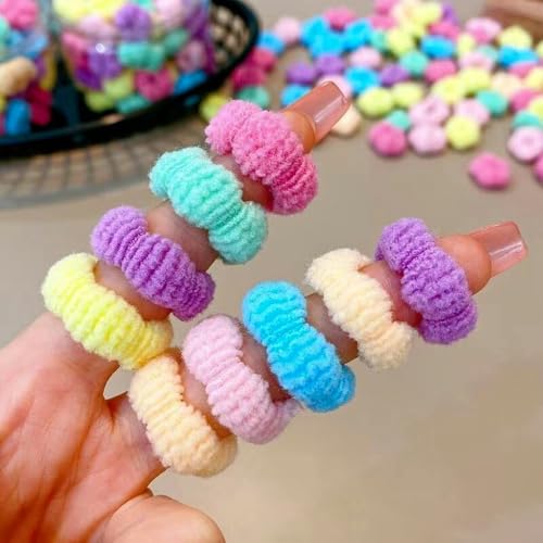 Image of 400PCS Baby Hair Ties,No Damage Cotton Elastic Hair Ties for Baby Girls | Multicolor Seamless Small Hair Ties Hair Bands Elastic Ponytail Holders Hair Accessories for Baby Girls Toddlers Kids