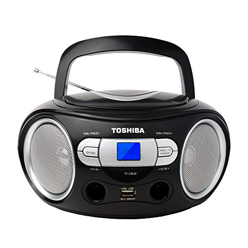 Toshiba TY-CRU9(K) Portable MP3 CD Boombox with Built-in AM/FM Stereo Antenna USB playback and Aux Input LCD panel Black