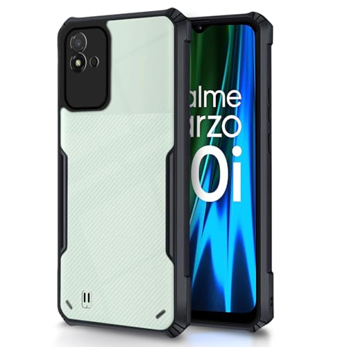 Image of Outlouders Back Cover for Realme Narzo 50i | Ultra Hybrid Transparent | Full Camera Protection | Raised Edge | Crystal Clear Bumper Case (Black)