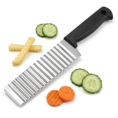 Image of Stainless Steel Potato Crinkle Cutter Knife Fork Slicing Helper Vegetable Wavy Multi-Function Chopper Knife, Safe Potato Cutter Onion Cutter French Fry Cutter