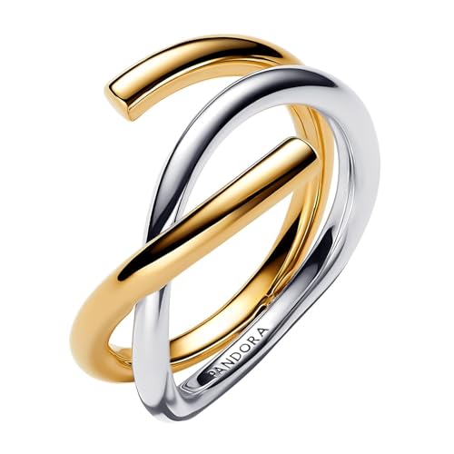 Pandora Organisch Geformter Bicolor Doppelring aus Sterling-Silber mit 14 Karat Vergoldung, aus der Essence Kollektion, Gr.54, 163889C00-54