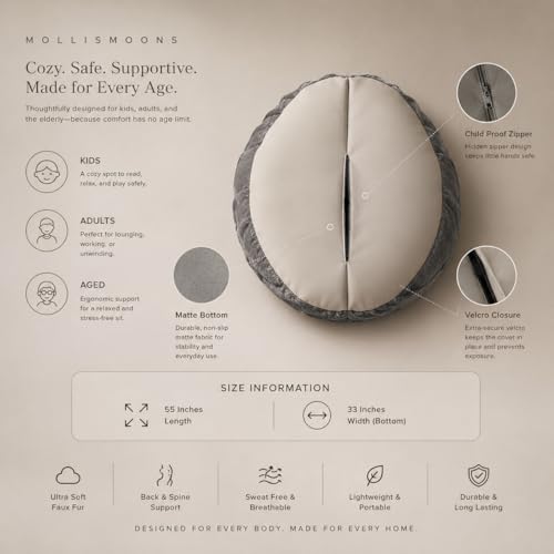 Image of Mollismoons Bean Bag XXXL Size for Adults & Kids Fur bin Bag Luxury Bean Bag Chair (Bean Bag Without Beans Cover(Assembly Required), Light Grey)