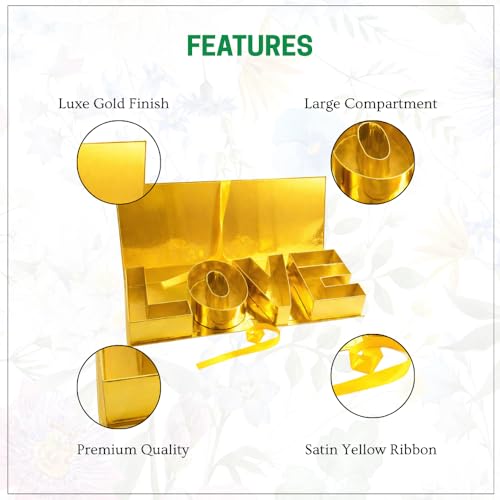 Image of Love Box with Ribbon - 1 No Without Waterproof Liner for Flowers & Gift Hampers - Gold