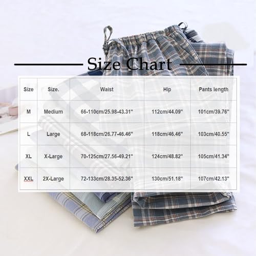 Cambkatl Men's Loose Plaid Cotton Pajamas Pants Lightweight Drawstring Casual Elastic Waist Summer Beach Lounge Trousers3