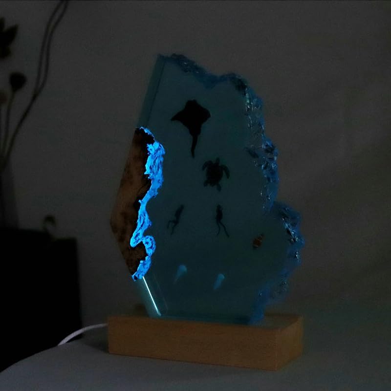 VIGAN Creative Art Decoration Lamp Marine Mermaids and Turtles Tropical Fish Resin Night Lights Crafts Resin Table Light Bedroom Decor (8 Inch)
