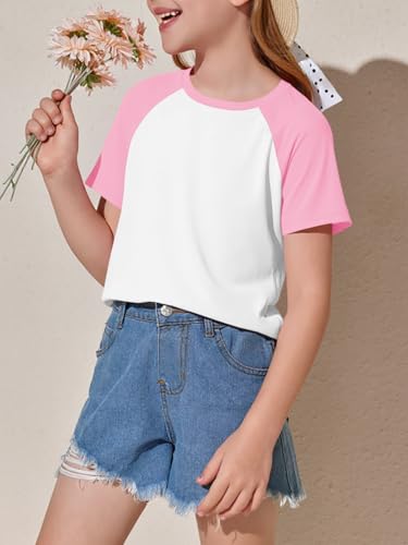 Image of Imily Bela Kids Girls T Shirts Casual Raglan Short Sleeve Crewneck Color Block Summer Tees 5-14 Years