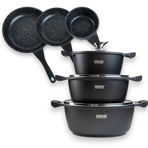 Swiss line - Juego de sartenes para cocina (10 unidades, incluye tapa de cristal)
