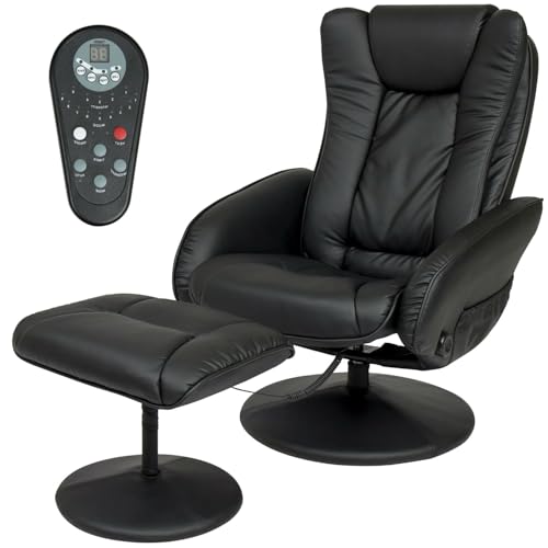 Sturdy Black Faux Leather Electric Massage Recliner Chair w/Ottoman New