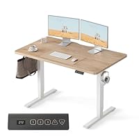 FEZIBO Standing Desk 47 x 24 Inch, Height Adjustable Desk with Memory Height, Electric Sit Stand Desk, Home Office Table with Splice Board (Amber)