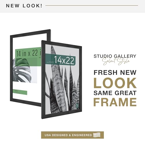 MCS Studio Gallery 14x22 Poster Frame Black Woodgrain, Vertical & Horizontal Wall Hanging Large Picture Frame for Photos, Posters & Art Prints (1-Pack)