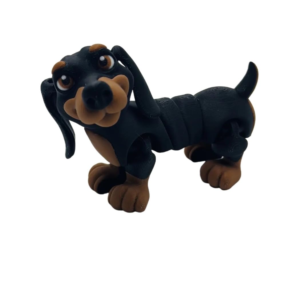 Bpetga Blue 3D Printed Cute Jointed Dachshund Dog Animal Figurine, Adorable Desktop Puppy Ornament Fantastic Creatures Gift