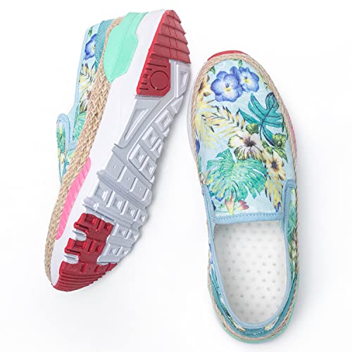 Dannto Women’s Fashion Floral Art Loafers Flat Painted Canvas Slip On Boat Sneakers Lightweight Ladies Travel Casual Shoes For Women Skyblue Size 10 #TOP4