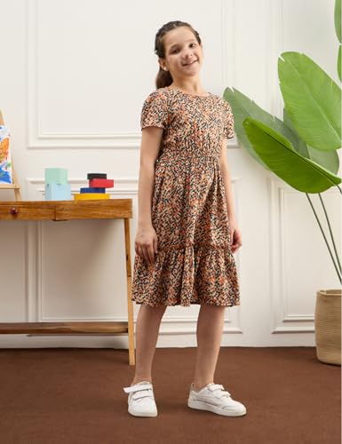 Image of Amazon Brand - Symbol Girls Fit and Flare Printed Rayon Dress | Age 6-14 Years