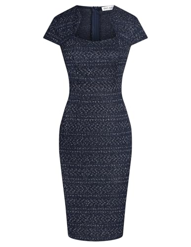 GRACE KARIN Work Dresses for Women Tweed Pencil Dress Navy L