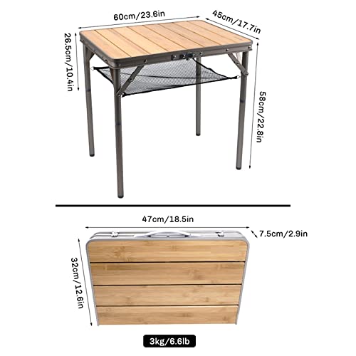 Table de camping portable bambou stable hauteur réglable pique-nique