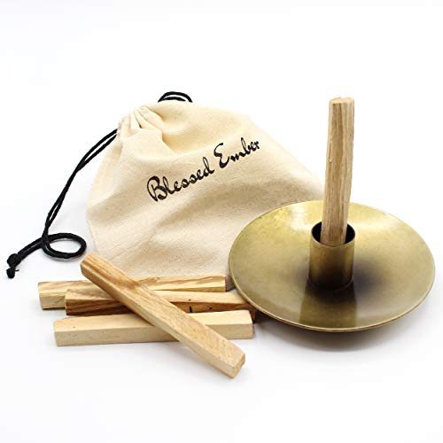 Blessed Ember Palo Santo Holder, Antiqued Rustic Brass Finish with 5 Palo Santo