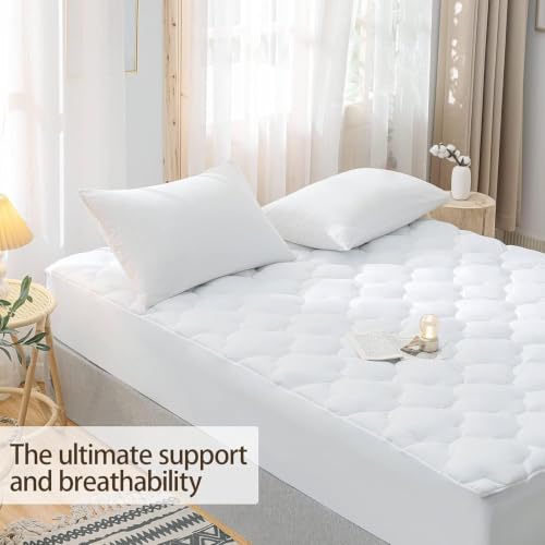 Image of WhatsBedding Waterproof Mattress Topper Queen Size Cotton Top Down Alternative Filling Pillowtop Mattress Topper Cover-Fitted Quilted (Queen Mattress Topper)
