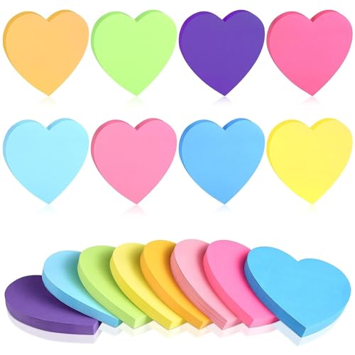 Herz Haftnotizen, 8 Stücke 240 Blätter Notizzettel, Stark Self-Sticky Note Pads, Klebezettel Selbstklebende Haftnotizzettel Farbig Notizblöck für Büro Schule Zuhause 8 Farben 75 x 75 mm