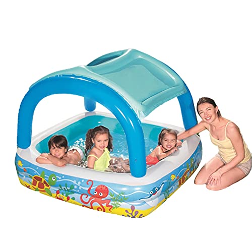 Piscina infantil, piscina inflável quadrada de 140 x 140 cm, para o verão, com toldo removível e ade