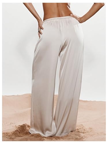 GORGLITTER Women's Y2k Wide Leg Baggy Palazzo Pants Drawstring Waist Loose Trousers Satin Loungewear3