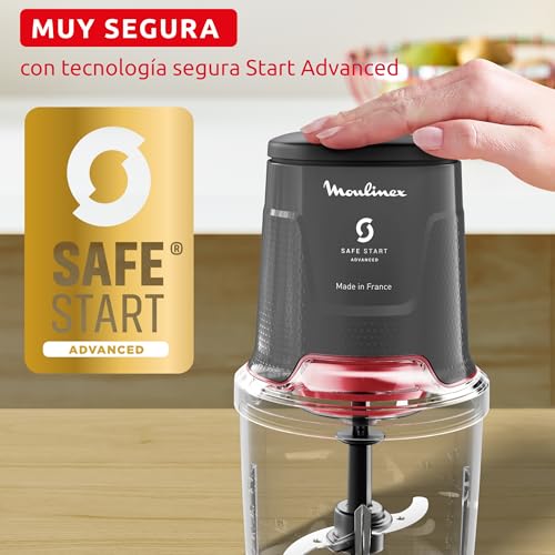 Miniatura 2 de Moulinex Easy Press, Picadora de alimentos de 600 W, Capacidad de 500 ml | 4 Cuchillas afiladas de acero inoxidable, Tecnología Safe Start Advanced, 3 Funciones, Apta lavavajillas, Gris, AT740H