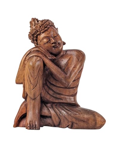 Artisanal   Estatua de Buda pensador, 20 cm, madera maciza tallada a mano