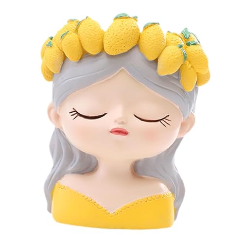 Generic 植木鉢 樹脂製 かわいい女の子の頭 瞑想デザイン プランター 排水穴付き フルーツ頭飾り 多肉植物 ポット クリエイティブ 漫画風 デスクトップ 装飾 室内 置物 ホーム、オフィス、ガーデン、バルコニー、パーティーの装飾に適用, Style