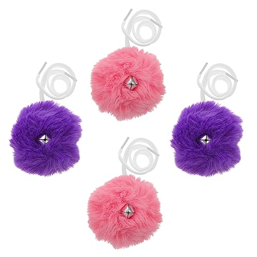 CONGARTENO 2Pairs Fuzzy Pom Poms Roller Skates Laces with Bells Cute Decor for Ice Skates and Roller Skates