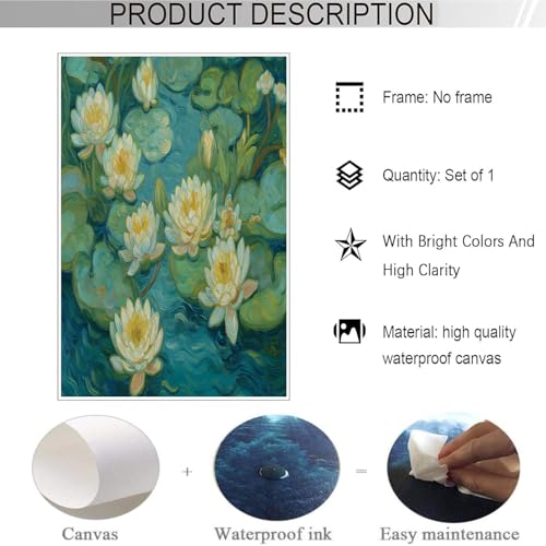 Tableau Nénuphar Jaune 80x120 cm GDJSMIN Affiche Art Mural Sans Cadre
