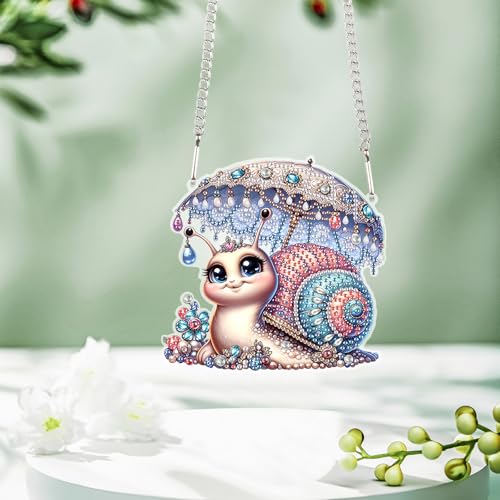 Image of AiYuanzsh Snail Diamond Painting Hanging Kit, 5D DIY Acrylic Special Shaped Diamond Painting Kit for Adults, Diamond Art Suncatchers for Home, Window, or Garden Decor