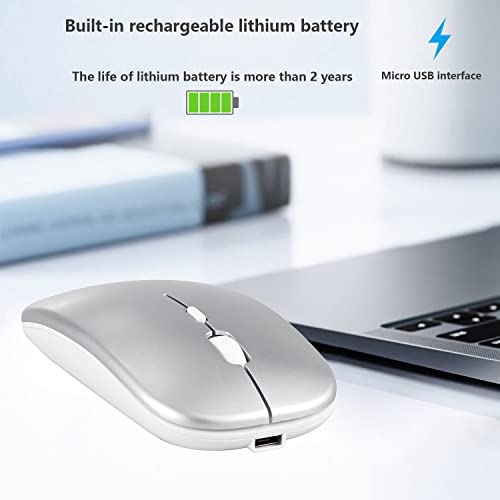 Wireless Bluetooth Mouse For Apple Ipad Iphone Macbook Android Samsung Tablet Phone Dual-Mode Rechargeable 2.4G Portable Computer Mice For Windows Laptop Notebook Pc Mac Desktop Usb Receiver (Silver) #TOP2