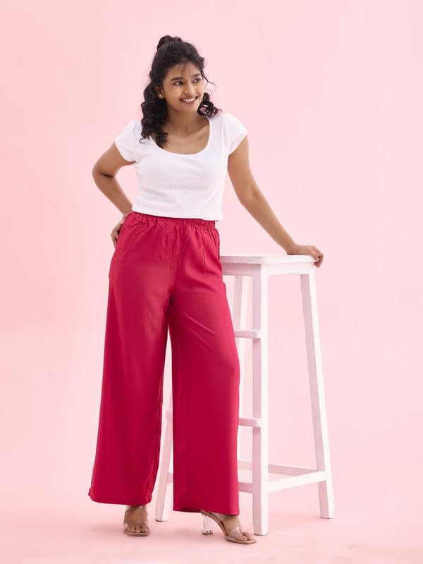 Image of GO COLORS Soft Viscose Basic Palazzo Full Length for Women| Breathable, Mid Rise, Relaxed Fit
