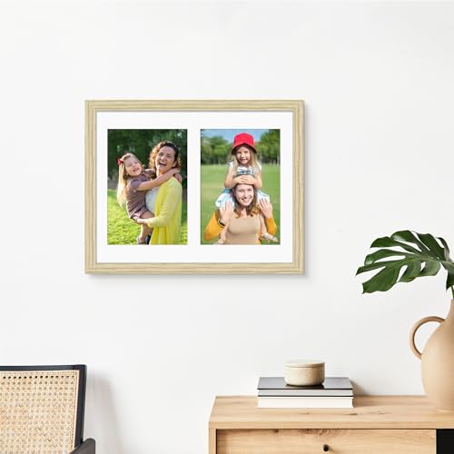 Image of DUENPY 8.5x11 Double 5x7 Picture Frame Double Picture Frame Displays Two 5x7 inch Photos Available Horizontal Wall Mounting Display and Vertical Wood Color