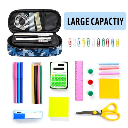 Image of Camo Pencil Case, Large Capacity Pen Pencil Case for Boys Girls Teen, Kids 3 Compartments Multifunction Pencil Box with Zipper Organizer, Pencil Pouch for Back to School Students