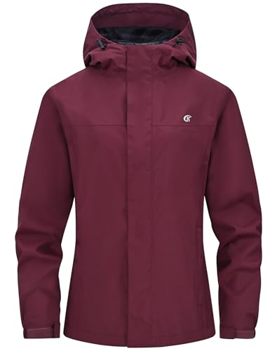 Huayuzh Softshelljacke für Damen Wasserdicht Atmungsaktiv Übergangsjacke Windjacke Regenjacke Wanderjacke Wandern Laufen Tiefrot L