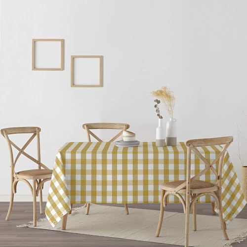 BL BELUM Mustard Checkered Tablecloth, 200x140 cm, 100% Cotton, Stain Resistant, Resinated, Vichy Squares, 8 Seater - Image 3