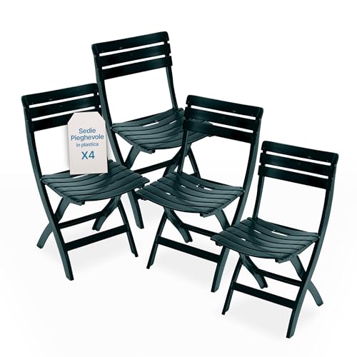Tomaino - Sedie Pieghevoli da Esterno in Plastica - Set di 4 Sedie Pieghevoli Plastica Portatili Per...