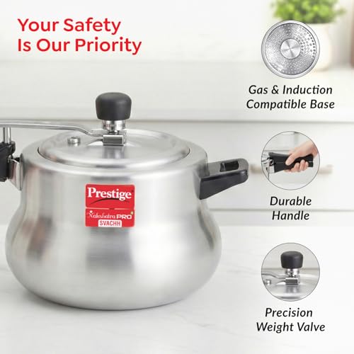 Image of Prestige Nakshatra Pro Plus Svachh Aluminium Gas & Induction Compatible Spillage Control Inner Lid Pressure Cooker Handi 5L Silver