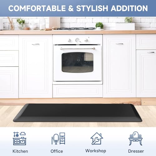 Image of StepRite 4 /5 Inch Thick Kitchen Mat Anti Fatigue Mat Kitchen Rugs Kitchen Decor Non-Slip, Stain & Water Resistant, Kitchen Mats Desk Mat for Kitchen, Office, Workshop, Black, 17'' x 47''
