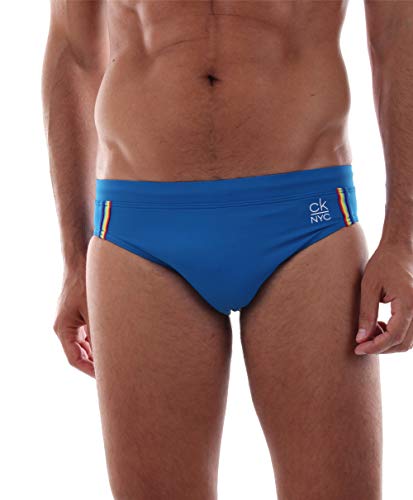Calvin Klein Pride Stripes CK NYC Men's Swim Brief, Snorkel Blue Large
