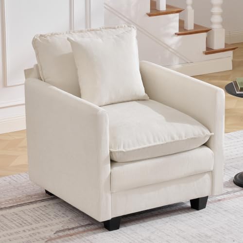 Image of 30'' Cloud Single Couch, Cloud Sofa with Throw Pillow, Modern 1 Seater Reading Chair with Deep Seat, Accent Chairs for Living Room, Bedroom, Small Apartment, Beige