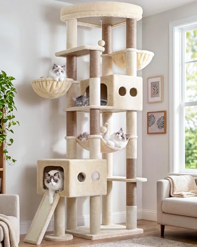 Torre para gatos grande de 81 pulgadas Beige Globlazer miniatura 1