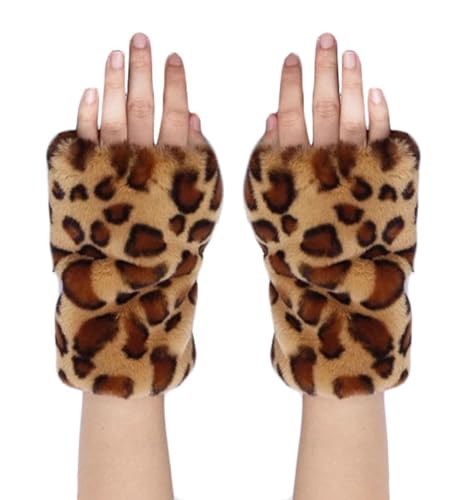 Newfancy Women Winter Furry Mittens Faux Fur Warm Soft Fingerless Half Finger Arm Warmer Gloves